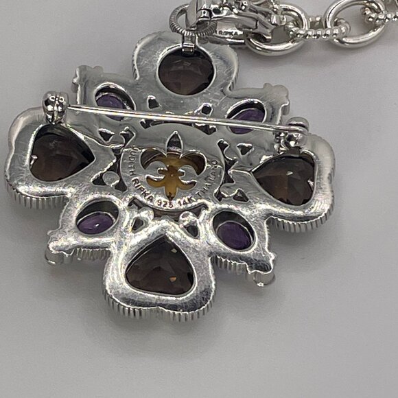 Vintage Judith Ripka Multi Gemstone .925 Sterling & 14k Gold Pendant & Chain - Picture 3 of 5